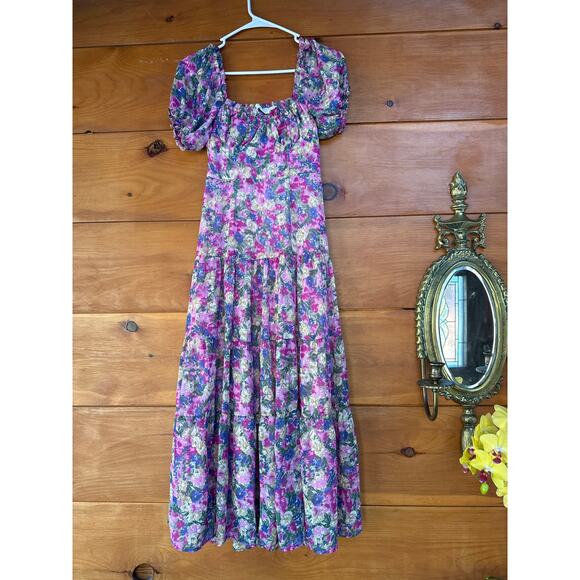 ASTR The Label Florentina Maxi Dress Floral Puff Sleeve Tiered Smocked Size XS - Picture 2 of 5